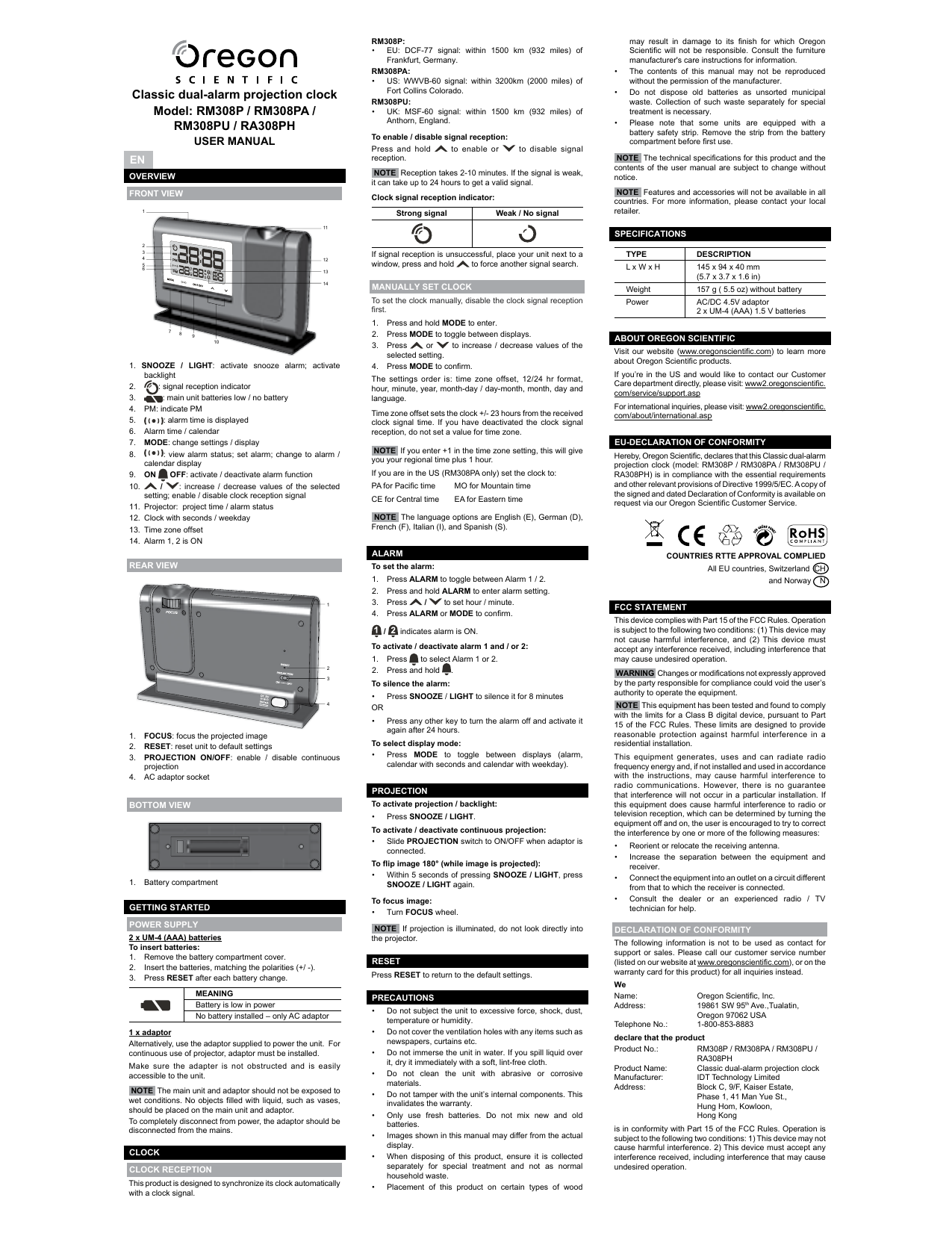 Mode d'emploi Oregon Scientific RM308P (Français - 10 des pages)