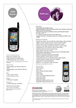 Kyocera KX5 - Slider Remix Cell Phone 16 MB Specifications