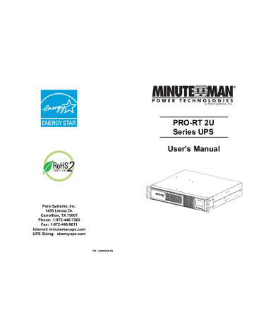 Minuteman PRO1500RT2U, PRO2000RT2U, PRO750RT2U User Manual | Manualzz