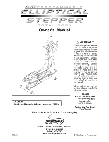 Stamina 55-2065, ELITE ELLIPTICAL /STEPPER Owner's Manual | Manualzz