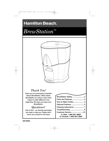 Hamilton Beach BrewStation 47227 Instructions Manual | Manualzz