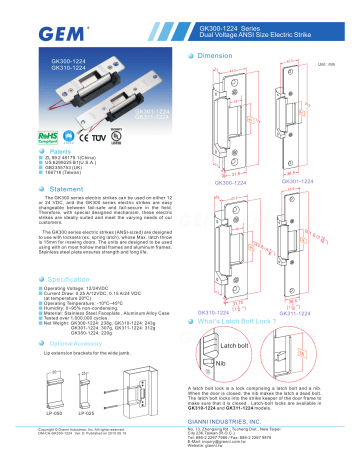 Gianni Industries Gk300 Series Specification Sheet | Manualzz