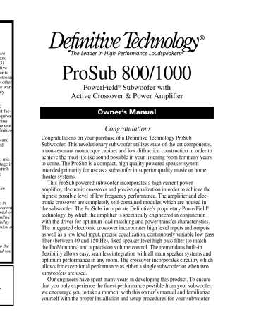 Definitive technology subwoofer manual Clearance