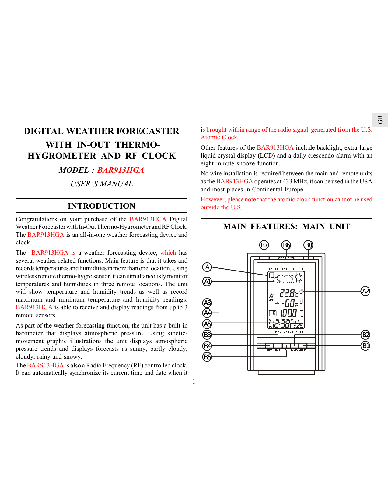 Oregon Scientific BAR898HGA Long Range Weather Forecaster with