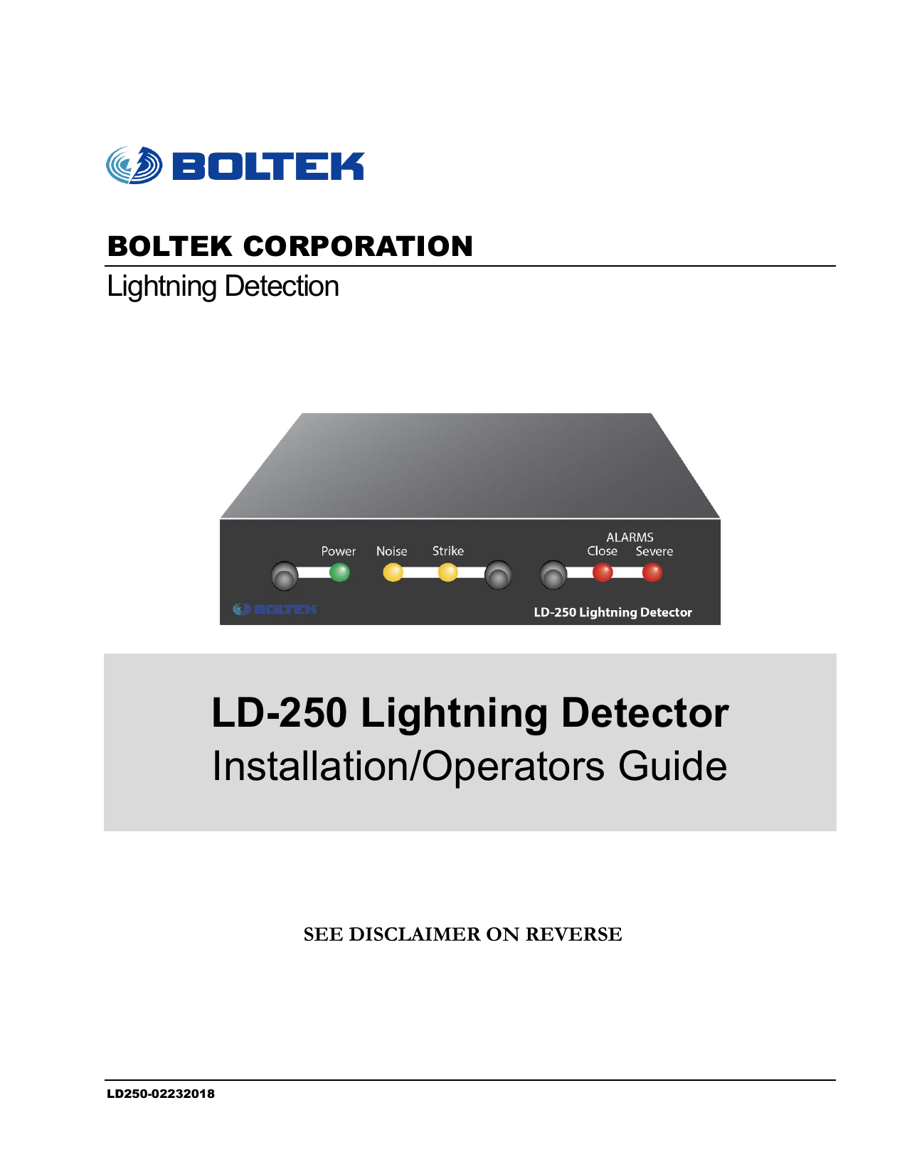 Boltek LD-250 Installation And Operator's Manual | Manualzz