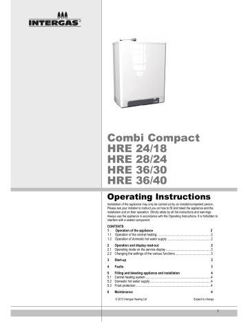 Intergas Combi Compact HRE 28/24 Operating Instructions | Manualzz