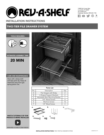 Rev-A-Shelf TWO-TIER FILE DRAWER SYSTEM, RAS-FD-KIT Manual de usuario | Manualzz