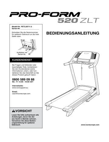 Pro-Form 520 ZLT Bedienungsanleitung | Manualzz