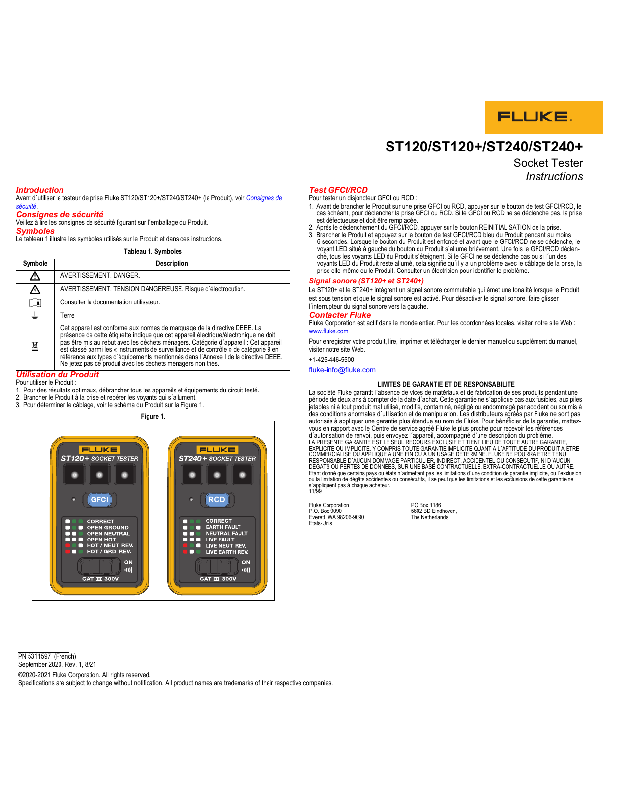 Testeur de prise GFCI Fluke ST120+ avec signal sonore