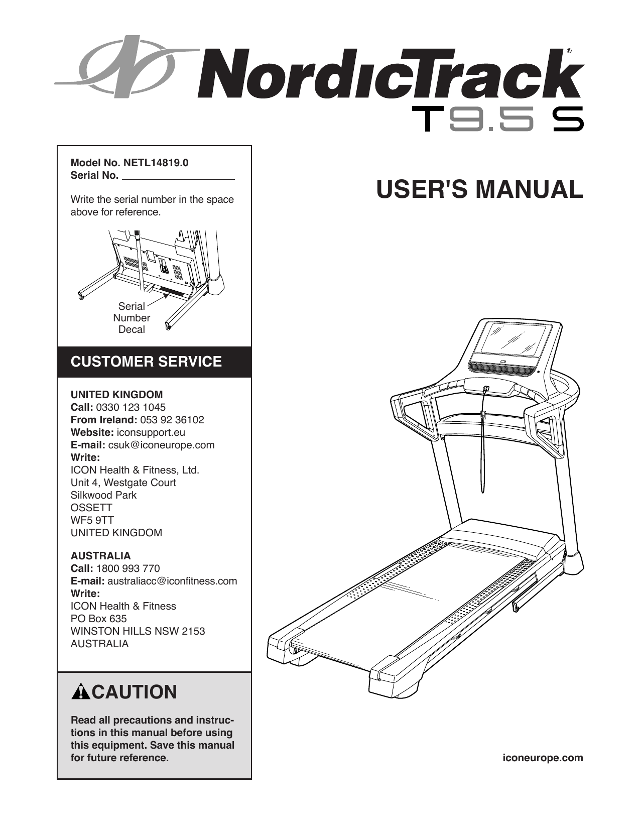 Nordictrack t discount 9.5 s manual