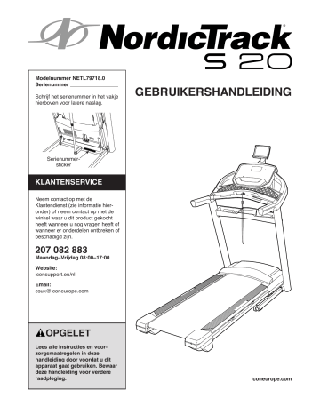 NordicTrack NETL79718 S20 TREADMILL Handleiding Manualzz