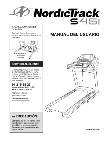 NordicTrack NTL99520-INT S45i TREADMILL Manual de usuario | Manualzz
