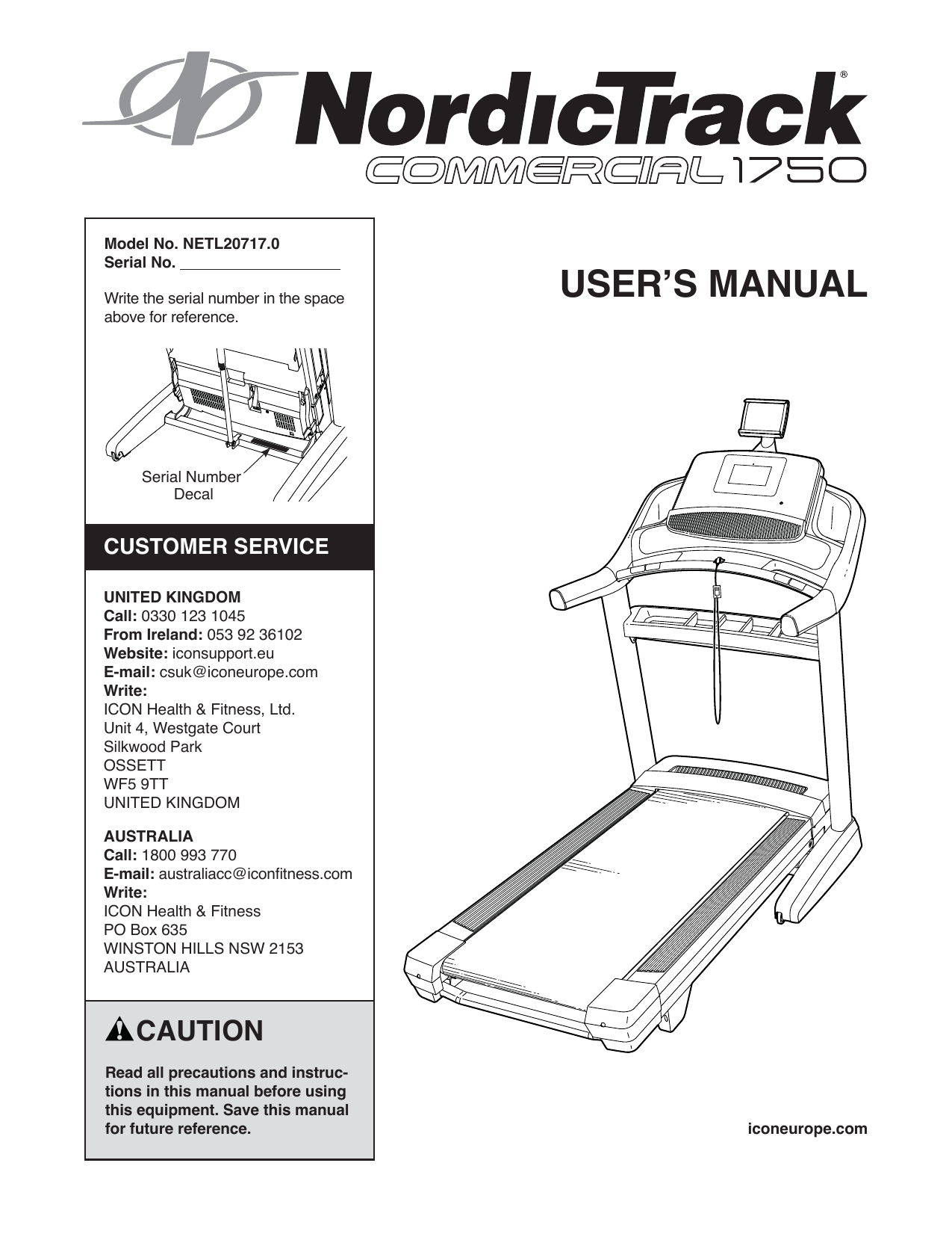 Nordictrack commercial 2025 1750 treadmill manual