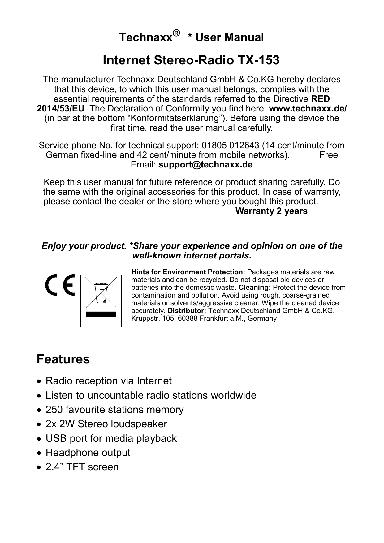 Owner\'s TX-153 Technaxx Manualzz | Internetradio Manual