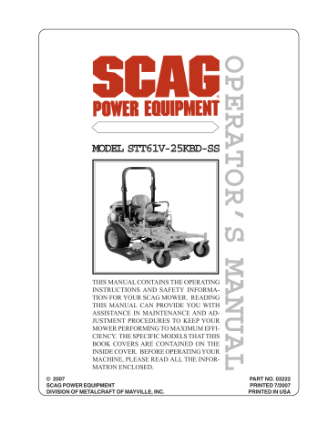 Scag Power Equipment Turf Tiger Diesel User Manual | Manualzz