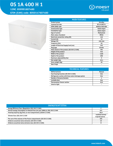 INDESIT OS 1A 400 H 1 Freezer NEL Data Sheet | Manualzz