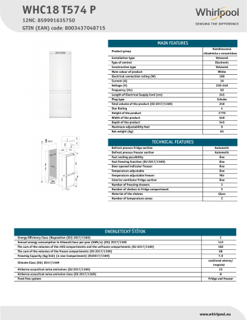 WHIRLPOOL WHC18 T574 P Fridge/freezer combination NEL Data Sheet | Manualzz