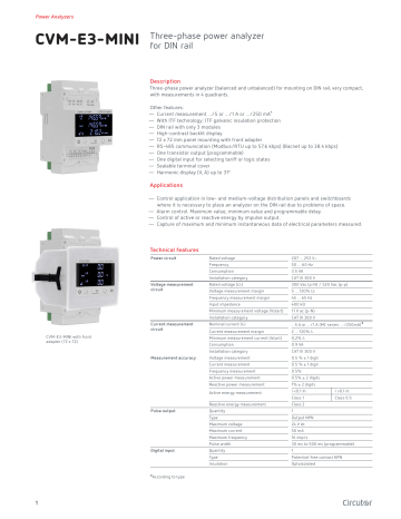 Circutor CVM-E3-MINI Three-phase Power Analyzer Datasheet | Manualzz