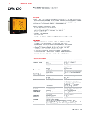 Circutor CVM-C10 Power Analyzer Ficha De Datos | Manualzz