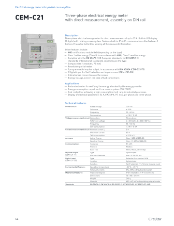 Circutor CEM-C21 Three-phase electrical energy meter Datasheet | Manualzz