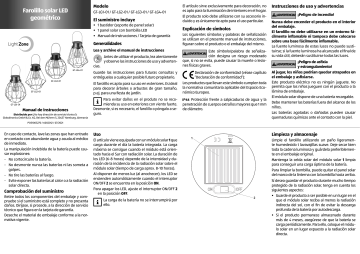 LightZone GT-LG-1-01,GT-LG-2,GT-LG-3,GT-LG-4 Solar Lantern geometric Manual de usuario | Manualzz