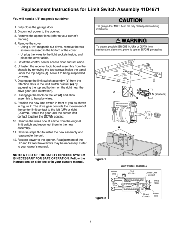 Chamberlain 041D4671 Limit Switch Kit Instructions | Manualzz