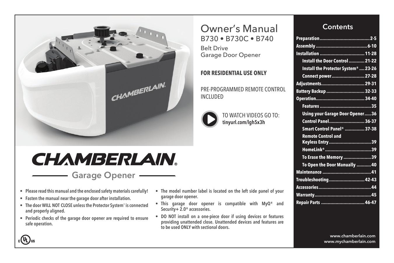 Chamberlain b730 outlet