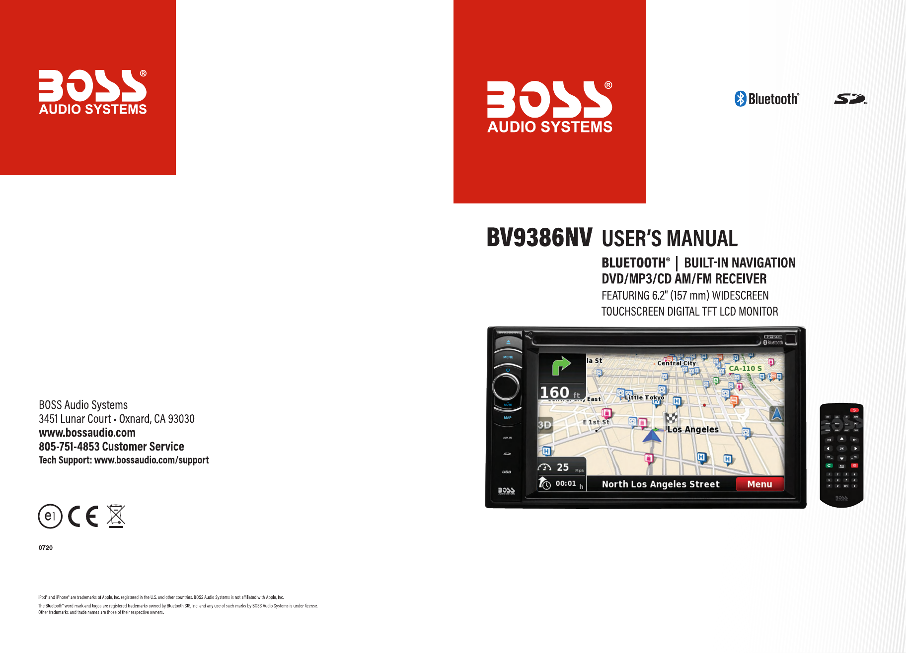 Boss Audio Systems Bv9386nv Double Din Dvd Player 6 2 Touchscreen Navigation Bluetooth User Manual Manualzz