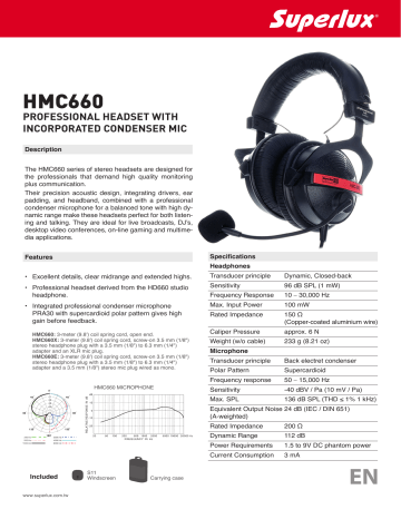 Superlux HMC660 Professional Headset Specifications | Manualzz