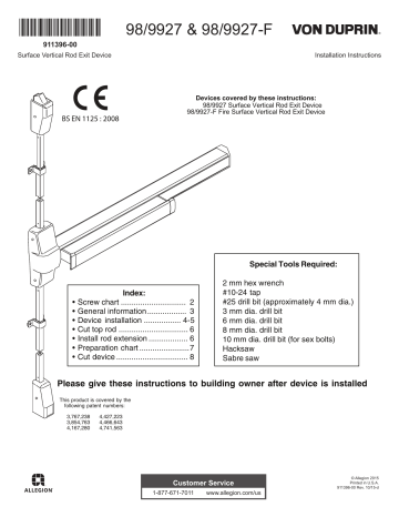 Von Duprin 98-9927 Install Instructions | Manualzz