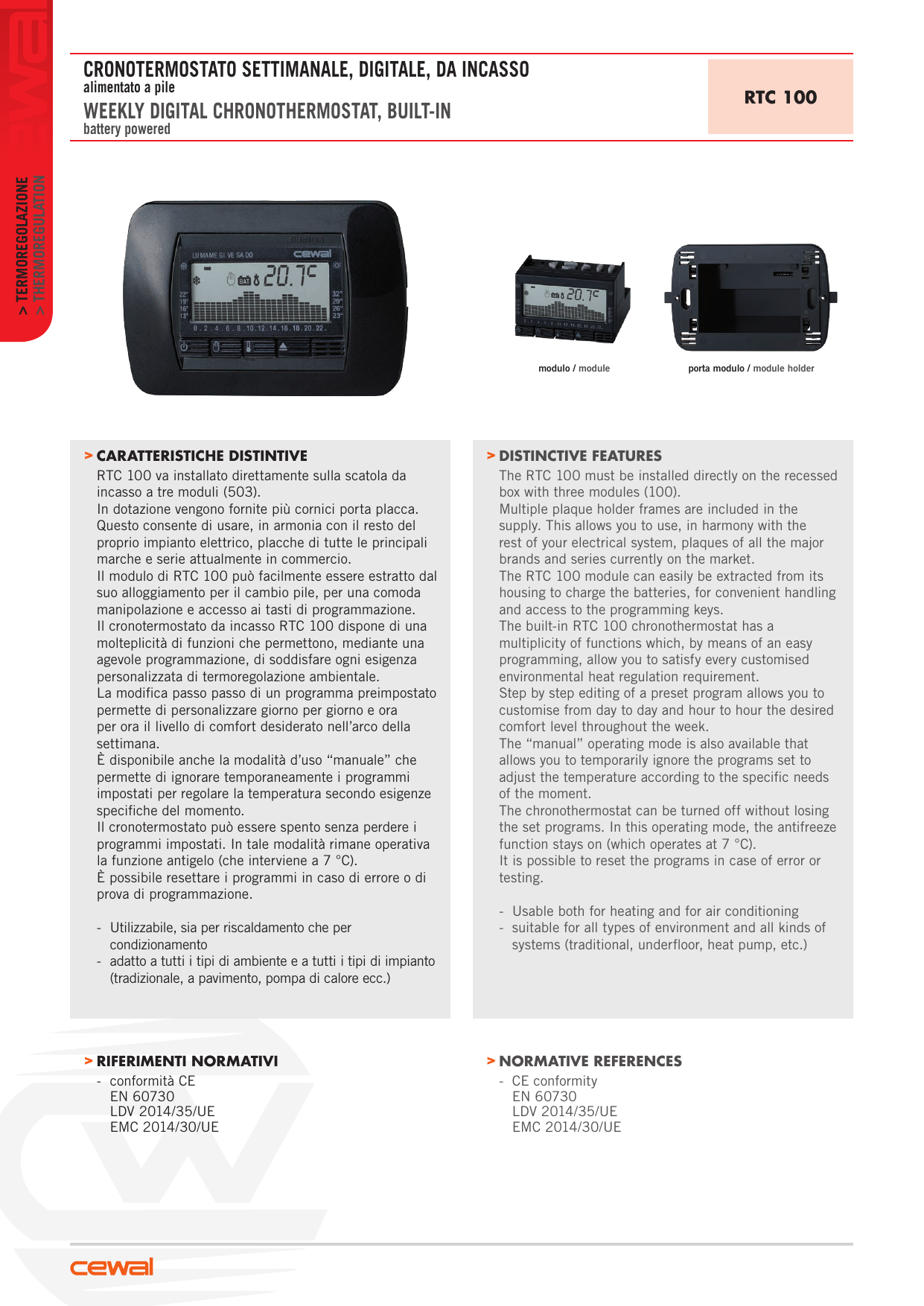 Cronotermostato Settimanale Digitale da Incasso Cewal RTC 100 cod. 919