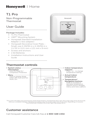 Honeywell T1 Pro Manuel utilisateur | Manualzz