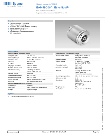 Baumer EAM580-SY - EtherNet/IP Absolute Encoder Data Sheet | Manualzz