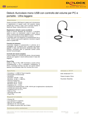 DeLOCK 27177 USB Mono Headset Scheda dati | Manualzz