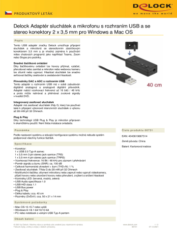 DeLOCK 66731 USB Headset and Microphone Adapter Dátový hárok | Manualzz