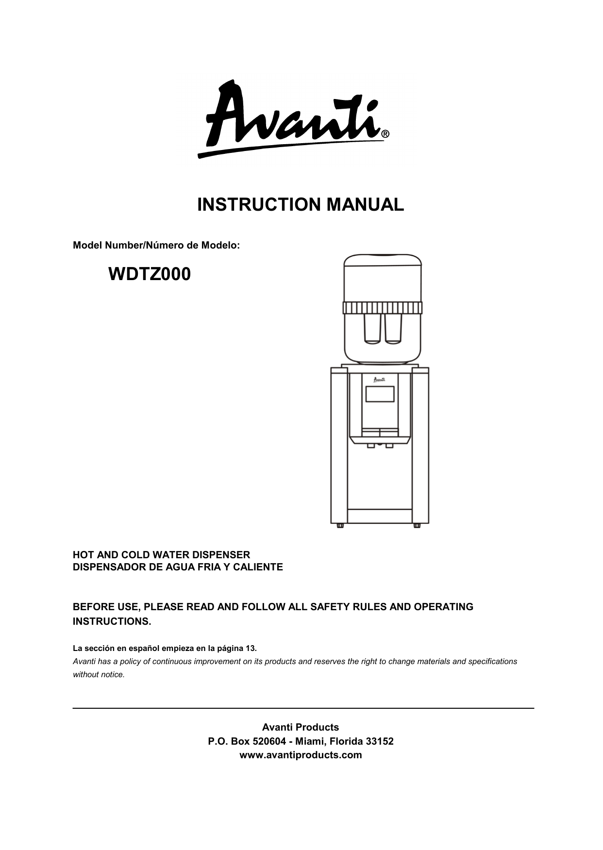 Avanti WD31EC 13 Inch Table Top Water Cooler for 2-, 3- or 5-Gallon Bottles  with Cup Holder