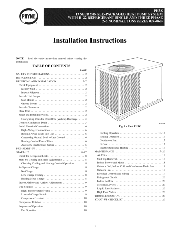 Payne PH3ZNA042000AA Package Unit installation Guide | Manualzz