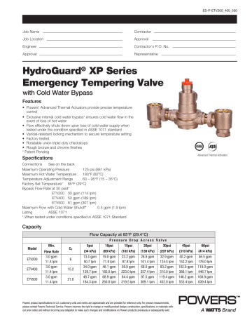 Powers HydroGuard ES150 ES150/ETV Series - HydroGuard XP Emergency Tempering Specification | Manualzz