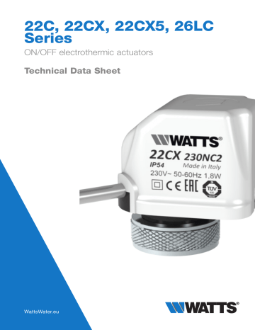 Watts 22CX Electrothermic ON/OFF Actuator Specification | Manualzz