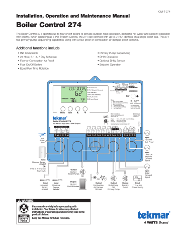 tekmar 274 Boiler Control Installation Instructions | Manualzz