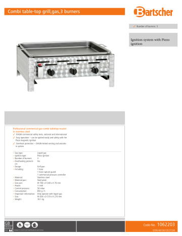 Bartscher 1062203 Combi table-top grill,gas,3 burners Data sheet | Manualzz