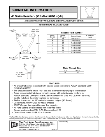 Ford Meter Box VHH42-12W-NL 5/8 x 3/4 in. Meter Resetter Specification ...