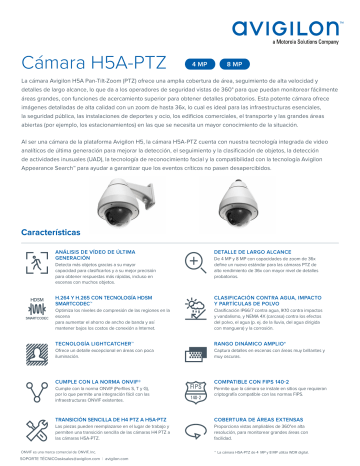 Avigilon H5A-PTZ 4MP And 8MP Cameras Ficha De Datos | Manualzz