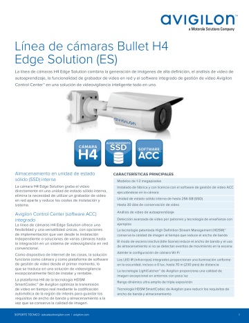 Avigilon H4ES Camera (Bullet) Ficha De Datos | Manualzz