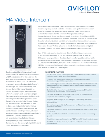 Avigilon H4 Video Intercom Datenblatt | Manualzz