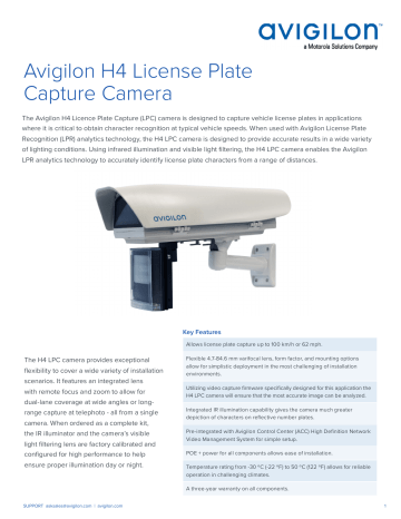 Avigilon H4 License Plate Capture Camera Datasheet | Manualzz