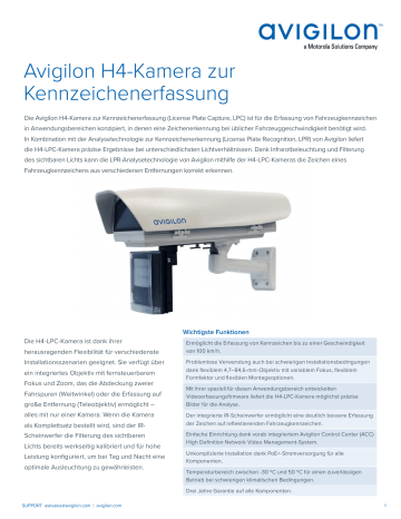 Avigilon H4 License Plate Capture Camera Datenblatt | Manualzz