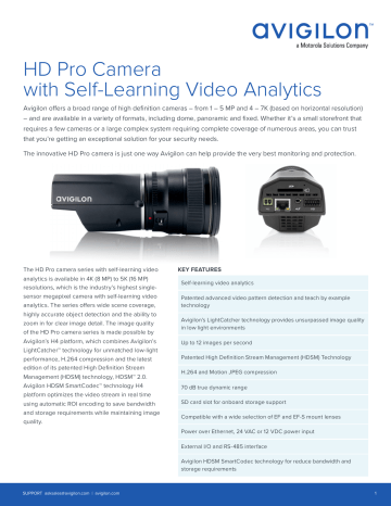 Avigilon H4 Pro 4–5K Analytics Cameras Datasheet | Manualzz