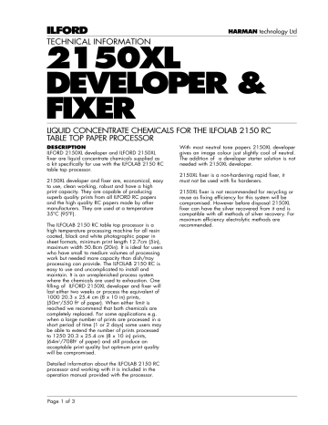 Ilford 2150 XL Technical Data Sheet | Manualzz