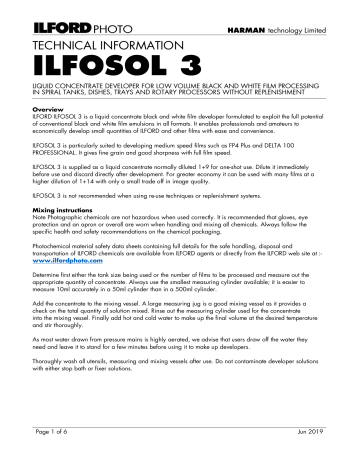 Ilford ILFOSOL 3 Technical Data Sheet | Manualzz